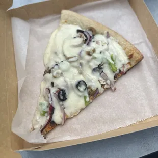 Vegetarian Slice: Mushrooms, Onions, Green Peppers, Fresh Garlic, Green and Black Olives, Extra Cheese,