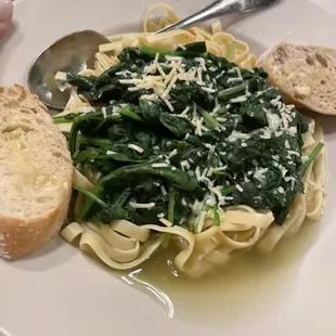 Spinach &amp; Pasta. Do we not drain pasta anymore? SO bland with no flavor of butter, olive oil and roasted garlic.