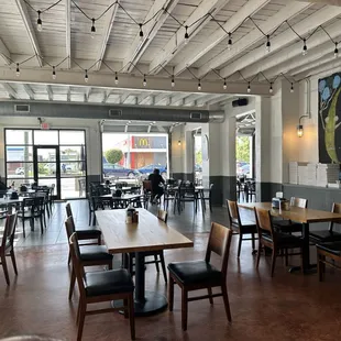 a restaurant with tables and chairs