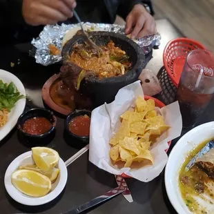 Wet burrito and Molcajete.