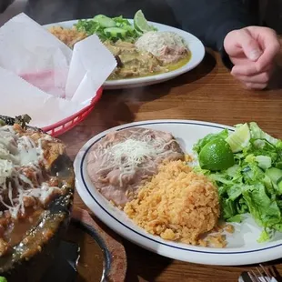 It's Mocajete Bowl, chili verde &amp; steak with spicy chili. Homemade tortillas.