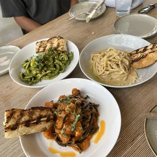 Pesto Caserecce, Cacio e Pepe, Squid Ink Spaghetti