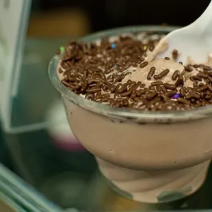 My chocolate with chocolate sprinkles...boring, sure, but great!