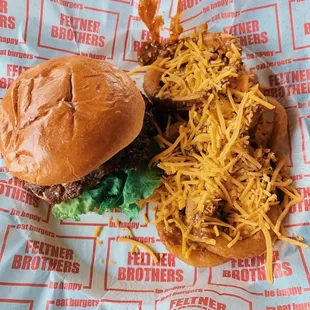 Hometown burger &amp; chili cheese onion rings