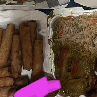 Lumpia, pancit, curry chicken