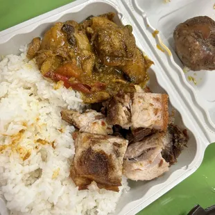 Caldereta, Lechon and white steamed rice