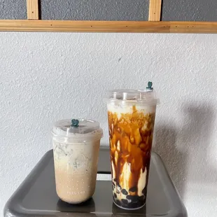 oreo milk tea + creme brulee dirty boba