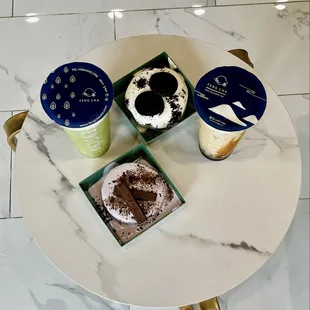 Matcha Breeze, Dirty Boba, Oreo Cheese, Taro Chocolate