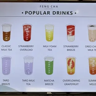 Popular drinks menu
