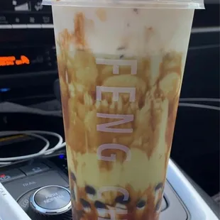 Matcha Creme Brulee Dirty Boba