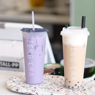 Taro milk tea and Oreo Cheese milk tea