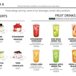 a menu of desserts and drinks