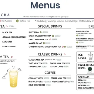 the menu for the restaurant