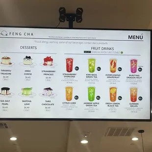 Menu for desserts and fruit drinks (Feb 2024)
