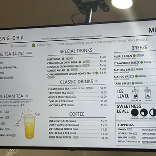 Tea and coffee menu (Feb 2024)