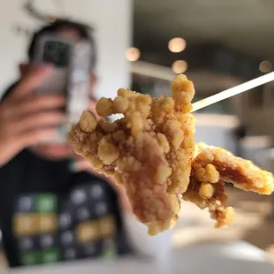 Popcorn chicken - the batter is a bit clumpy as shown and so the texture when eaten is unusual