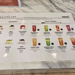 the menu for the restaurant