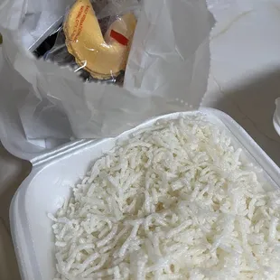 rice in a styrofoam container