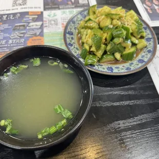 Soup + cucumber appetizer