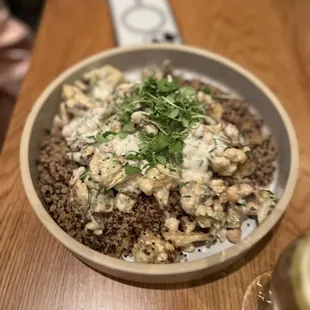 Roasted cauliflower and chickpea bowl
