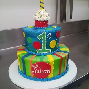 a colorful birthday cake