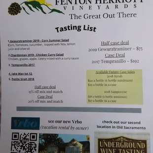 Tasting list