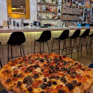 Pepperoni and mushroom pizza