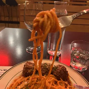 Spaghetti with vodka sauce and meatballs. This will be addicting.