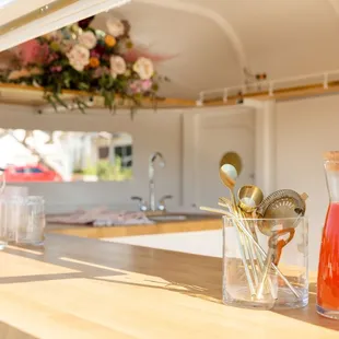 the interior of a mobile bar