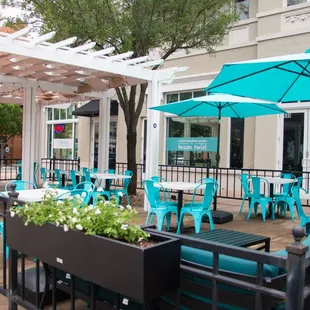 Semi-covered patio with portable AC units to keep you cool
