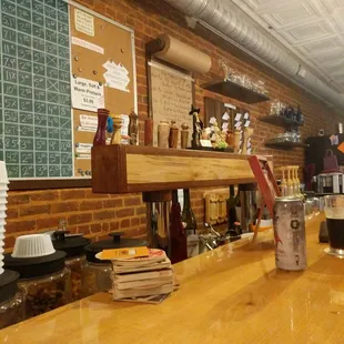 a bar with a wooden counter