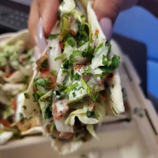 a person holding a tortilla