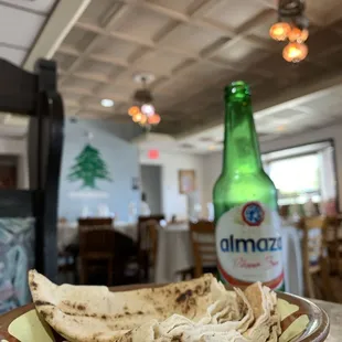 Almaza beer and nun bread