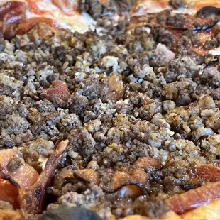 Mea pizza where the meat falls off.