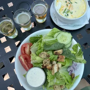 Side salad with loaded baked potato soup