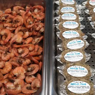 Steamed shrimp.  Deviled Crabs.