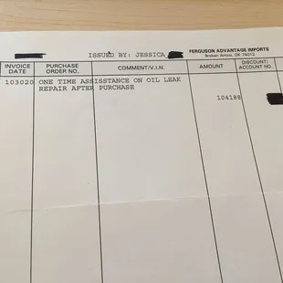 Reimbursement that barely covered 1/4 of the repairs that I immediately had to do on my Ferguson vehicle