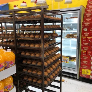 Fresh pastries ready to be stocked. April 2021