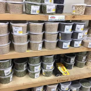 Great selection of sesame seeds, roasted pumpkin seeds, chia seeds &amp; pepitoria