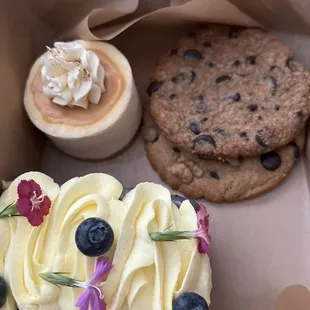 Lemon blueberry loaf, dulce de leche cheesecake, and cookies