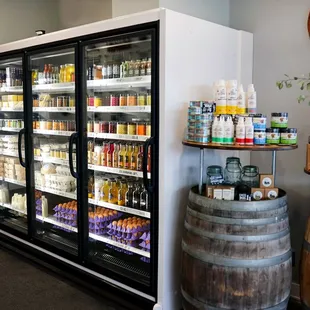 Fridges and freezers showcasing locally made organic products.