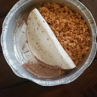 bean burrito plate with no cheese and a side of rice