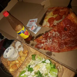 slice of pepperoni, slice of Sicilian pepperoni &amp; cesar salad...