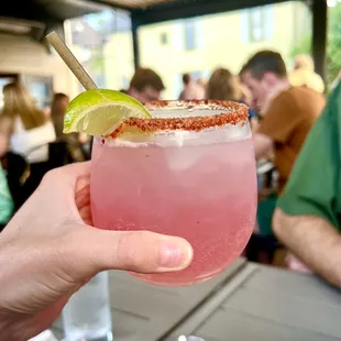 Non alcoholic Paloma with tajín rim