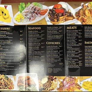 the menu for the restaurant