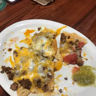 Beef nachos! Warning the green salsa is HOT!!!