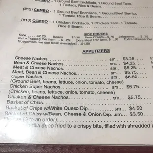 the menu of the restaurant