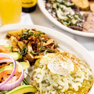 a plate of food and a drink