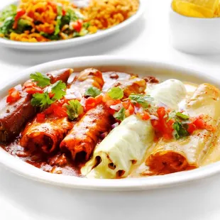 FERNANDO Cheese enchilada, chicken enchilada, beef enchilada, bean chalupa, soft cheese taco, and homemade pork tamale served rice &amp; beans