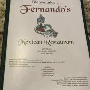 Menu cover